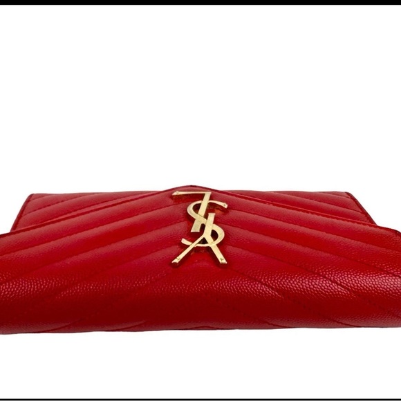 Saint Laurent YSL Monogram Cassandre Wallet– Red Grain de Poudre Leather - Picture 6 of 11